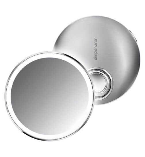 simplehuman sensor mirror compact, 3x magnification, brushed stainless steel