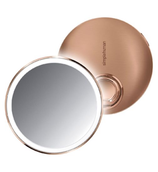 simplehuman sensor mirror compact, 3x magnification, rose gold stainless steel