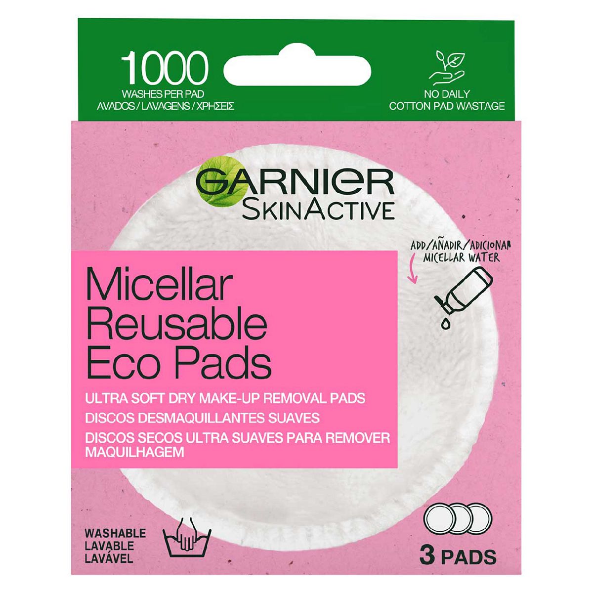 Garnier Micellar Reusable Make-Up Remover Eco Pads, 3 Micro Fibre Pads
