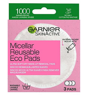 Garnier Micellar Reusable Makeup-Remover Eco Pads, Set of 3 Micro Fibre Pads
