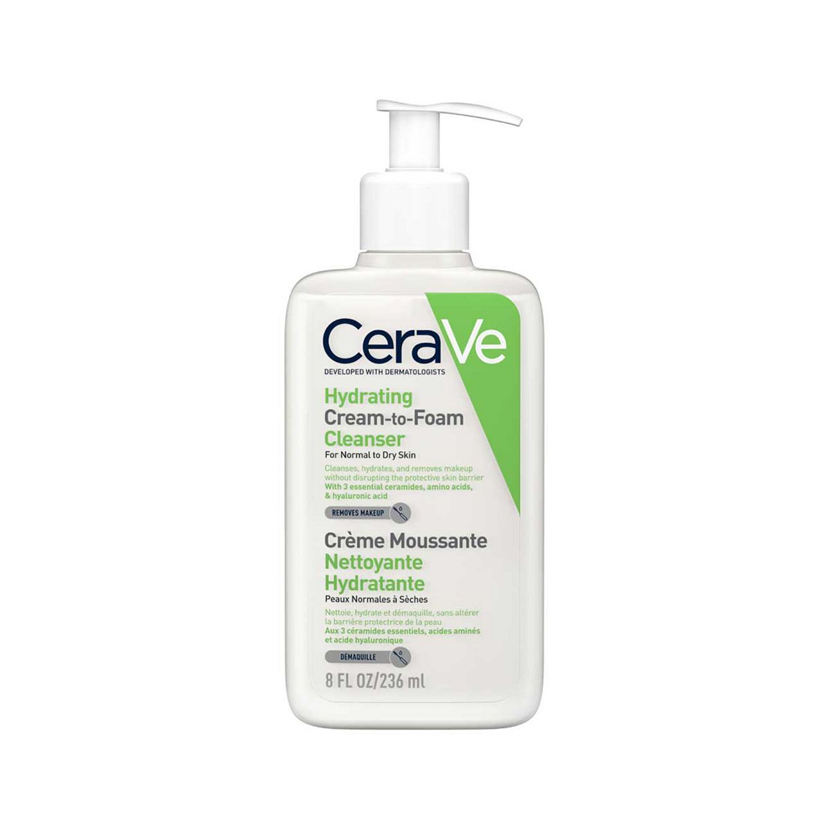 Cerave Hydrating Cream-To-Foam Cleanser With Amino Acids For Normal To Dry Skin 236ml