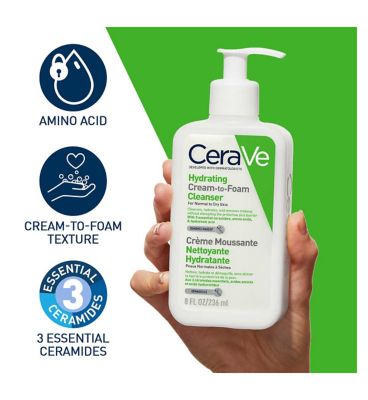 CeraVe Hydrating Cream-to-Foam Cleanser with Amino Acids for Normal to Dry Skin 236ml (9)