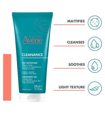Avène Cleanance Cleansing Gel Cleanser for Oily, Blemish-Prone Skin 200ml (3)