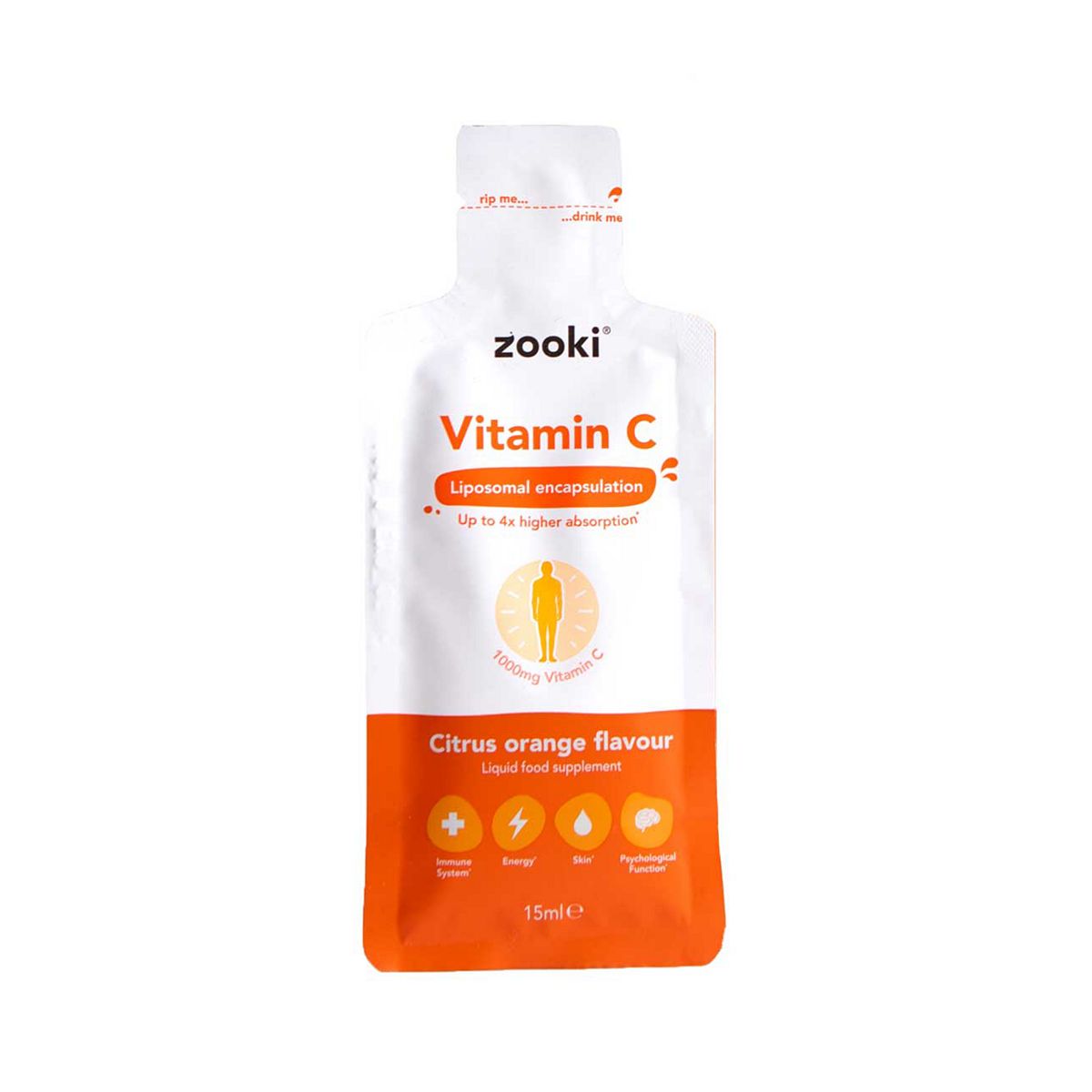 Zooki Liposomal Vitamin C 1,000Mg, Citrus Orange Flavour - 1X15ml Liquid Sachets
