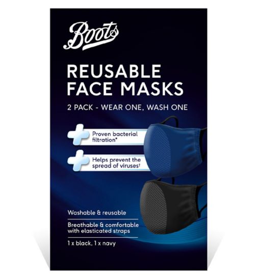 Boots Adults Reusable Face Masks - 2 Pack