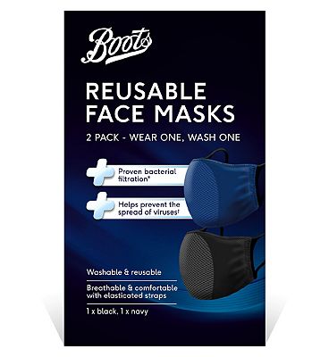Boots Adults Reusable Face Masks - 2 Pack