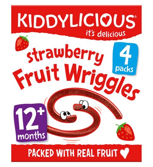 Kiddylicious Fruit Wriggles, strawberry, infant snack, 12months+, multipack, 4x12g