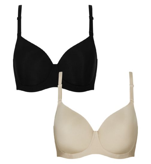 Black and Nude Smoothing T-Shirt Bras - 2 Pack