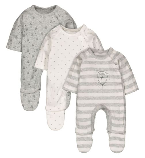 Grey Premature Baby Sleepsuits - 3 Pack