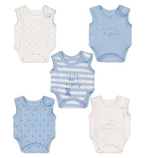 Blue Premature Baby Bodysuits – 5 Pack