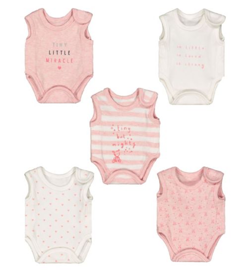 Pink Premature Baby Bodysuits – 5 Pack