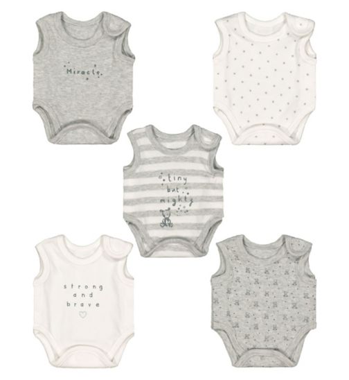 Grey Premature Baby Bodysuits – 5 Pack