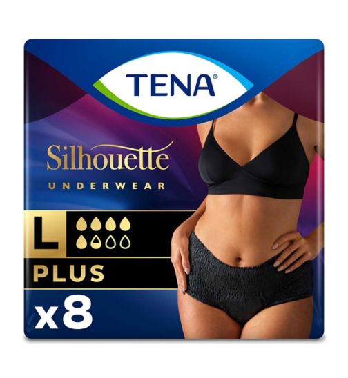 TENA Lady Silhouette Plus Black High Waist Incontinence Pants Large - 8 pack