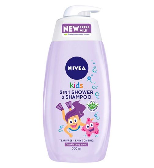 NIVEA Kids Sparkle Berry 2 in 1 Shower Gel & Shampoo, 500ml