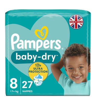 Pampers Baby-Dry Size 8 Nappies Jumbo+ Pack - ASDA Groceries