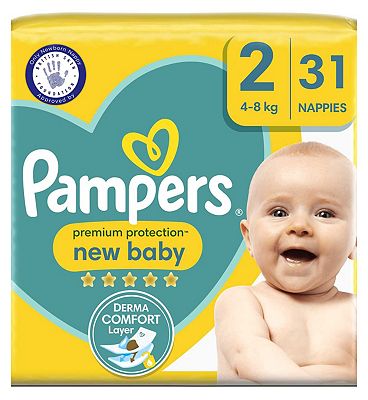 Pampers New Baby Size 2, 31 Newborn Nappies, 4kg-8kg, Carry Pack