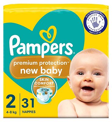 Pampers New Baby Size 2, 31 Newborn Nappies, 4kg-8kg, Carry Pack