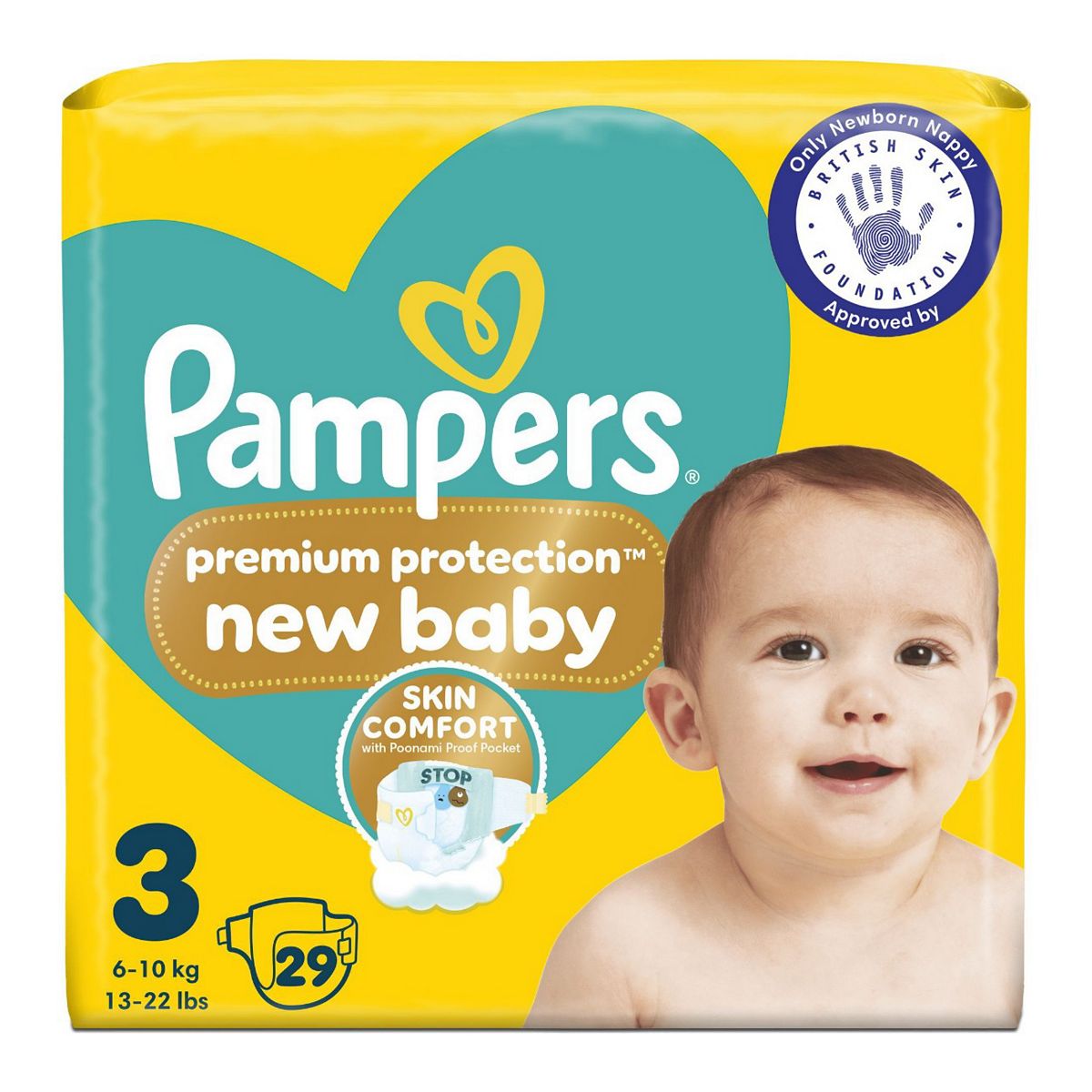 Pampers Premium Protection New Baby Size 3, 29 Nappies, 6Kg-10Kg, Carry Pack