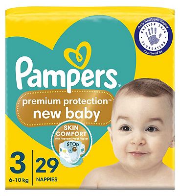 Pampers New Baby Size 3, 29 Newborn Nappies, 6kg-10kg, Carry Pack