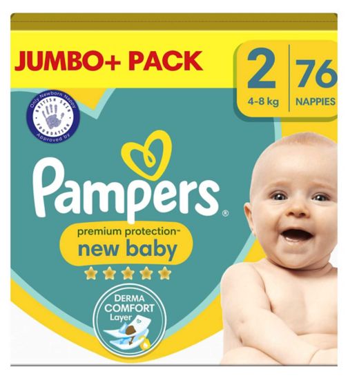 Pampers New Baby Size 2, 76 Newborn Nappies, 4kg-8kg, Jumbo+ Pack