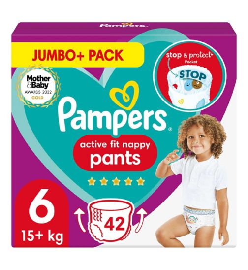 Pampers Active Fit Nappy Pants Size 6, 42 Nappies, 15kg+, Jumbo+ Pack