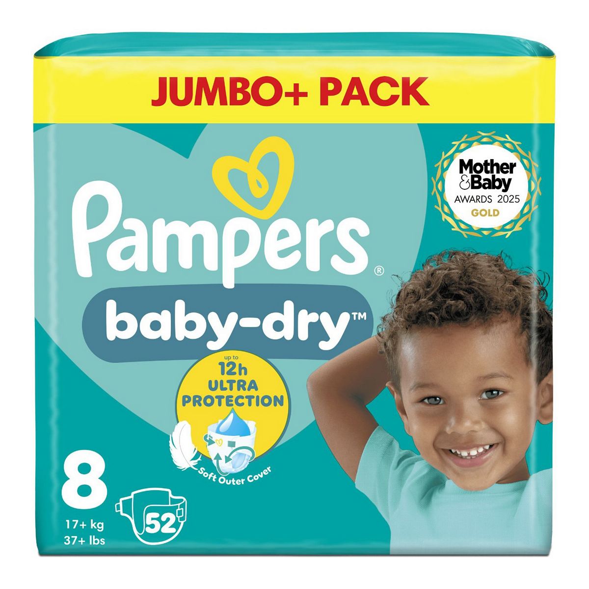 Pampers Baby-Dry Size 8, 52 Nappies, 17Kg+, Jumbo+ Pack
