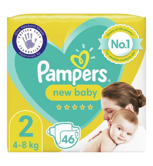 Pampers New Baby Size 2, 46 Newborn Nappies, 4kg-8kg, Essential Pack