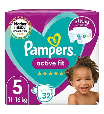 Pampers Active Fit Size 5, 32 Nappies, 11kg-16kg, Essential Pack