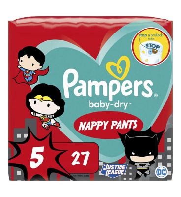 Pampers Baby-Dry Superhero Nappy Pants Size 5, 27 Nappies, 12kg-17kg