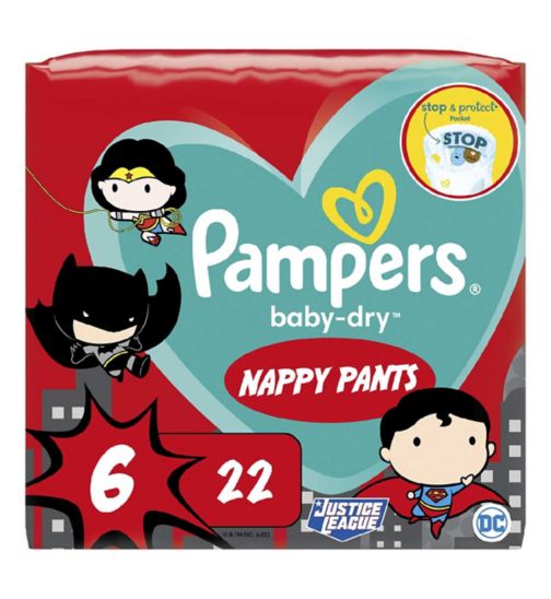 Pampers Baby-Dry Superhero Nappy Pants Size 6, 22 Nappies, 15kg+