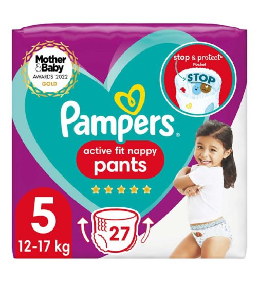 Pampers Active Fit Nappy Pants Size 5, 27 Nappies, 12-17kg, Essential Pack