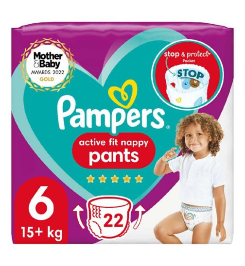 Pampers Active Fit Nappy Pants Size 6, 22 Nappies, 15kg+, Essential Pack