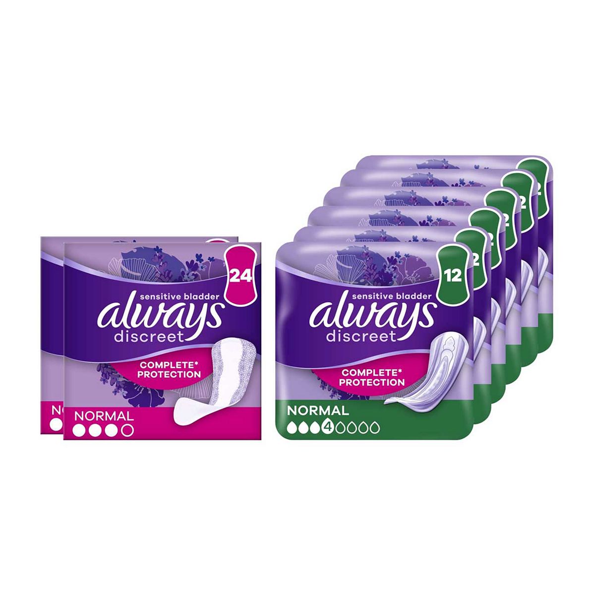 Always Discreet Incontinence Bundle 72 Normal Pads + 48 Liners