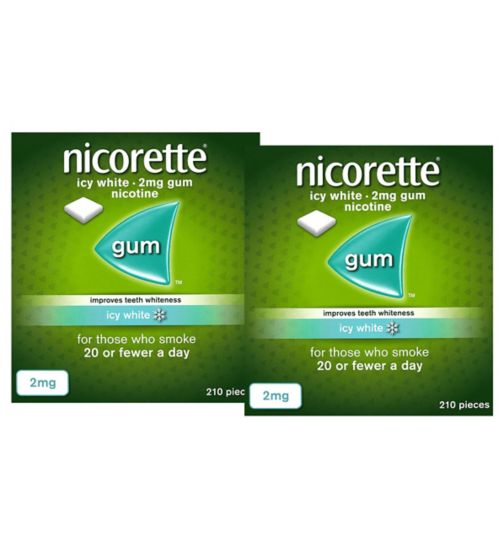 Nicorette 8 Week Bundle: 2 x Nicorette Icy White 2mg Gum 210s;Nicorette Icy White 2mg Nicotine Gum 210 pieces;Nicorette icy white gum 2mg 210s G