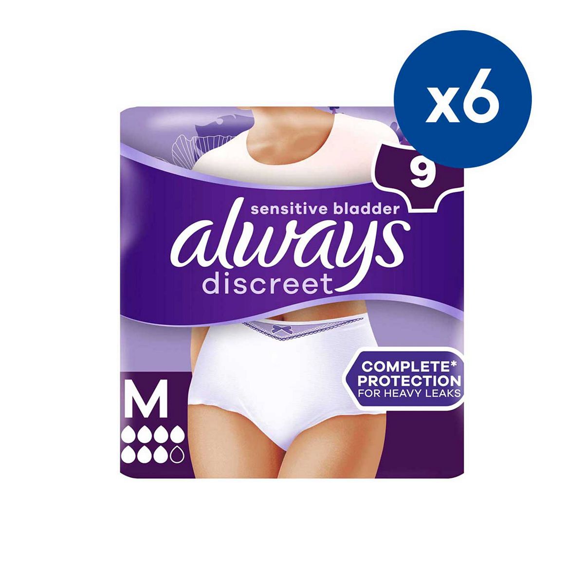 Always Discreet For Sensitive Bladder Pants Plus (6 Drop) Medium - 54 Pack Bundle)