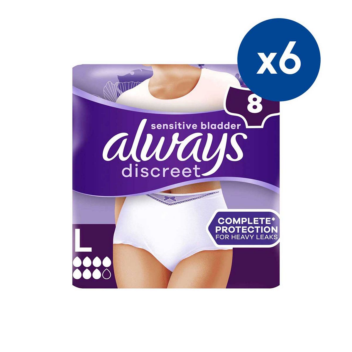 Always Discreet For Sensitive Bladder Pants Plus (6 Drop) Large - 48 Pack Bundle)
