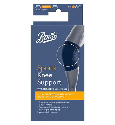 Click to view product details and reviews for Boots Sports Knee Support With Reflective Safety Strip Small.
