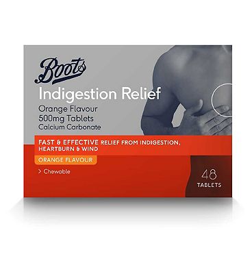 Boots Indigestion Relief Orange Flavour 500mg Tablets - 48 Tablets