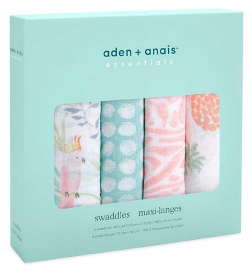 Aden + Anais™ essentials cotton muslin 4 pack swaddle blanket tropicalia