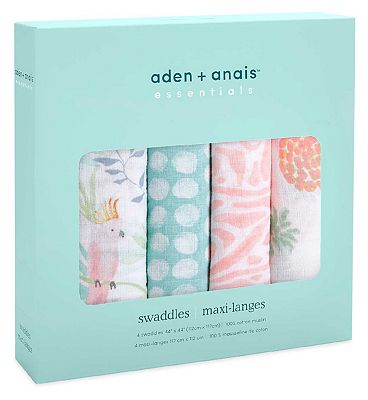 Aden + Anais essentials cotton muslin 4 pack swaddle blanket tropicalia
