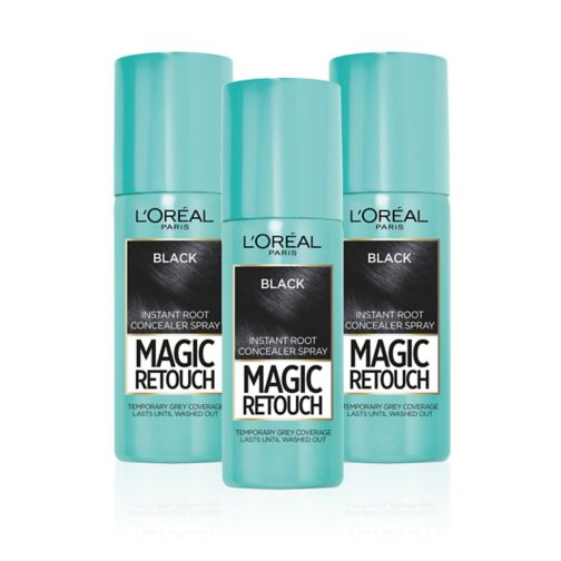 L'Oreal Magic Retouch Black Temporary Instant Grey Root Concealer Spray triple pack 3x75ml;L'Oreal Paris Magic Retouch Black 75ml;L’Oreal Paris Magic Retouch Black Root Touch Up, Temporary Instant  Root Concealer Spray With Easy Application, 75ml