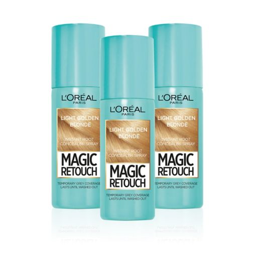 L'Oreal Magic Retouch Light Golden Blonde Temporary Instant Grey Root Concealer Spray Triple Pack - 3x75ml;L’Oreal Magic Retouch Light Golden Blonde Temporary Instant Grey Root Concealer Spray, Easy Application, 75ml;L’Oréal Pagic Retouch Light Golden Blonde 75m