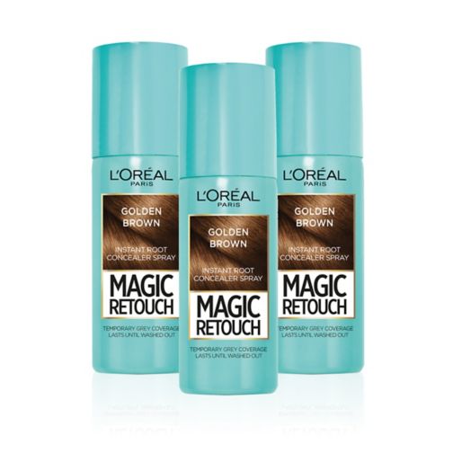 L'Oreal Magic Retouch Golden Brown Temporary Instant Grey Root Concealer Spray Triple Pack - 3x75ml;L'Oreal Paris Magic Retouch Instant Golden Brown 75ml;L’Oreal Paris Magic Retouch Golden Brown Root Touch Up, Temporary Instant  Root Concealer Spray With Easy Application, 75ml