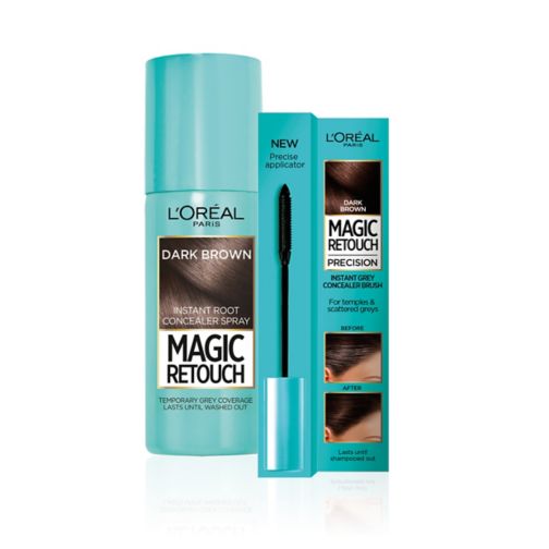 L'Oreal Magic Retouch Dark Brown 75ml & Precision Instant Grey Concealer Brush SetL'Oreal Magic 11;L'Oreal Magic Retouch Dark Brown Precision Instant Grey Concealer Brush;Loreal Magic Retouch Precision 2 Drk Bro;L’Oreal Magic Retouch Dark Brown Temporary Instant Grey Root Concealer Spray, Easy Application, 75ml;Magic Retouch  colouring spraydark brown