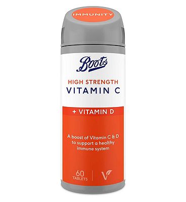 Boots High Strength Vitamin C + Vitamin D, 60 Tablets