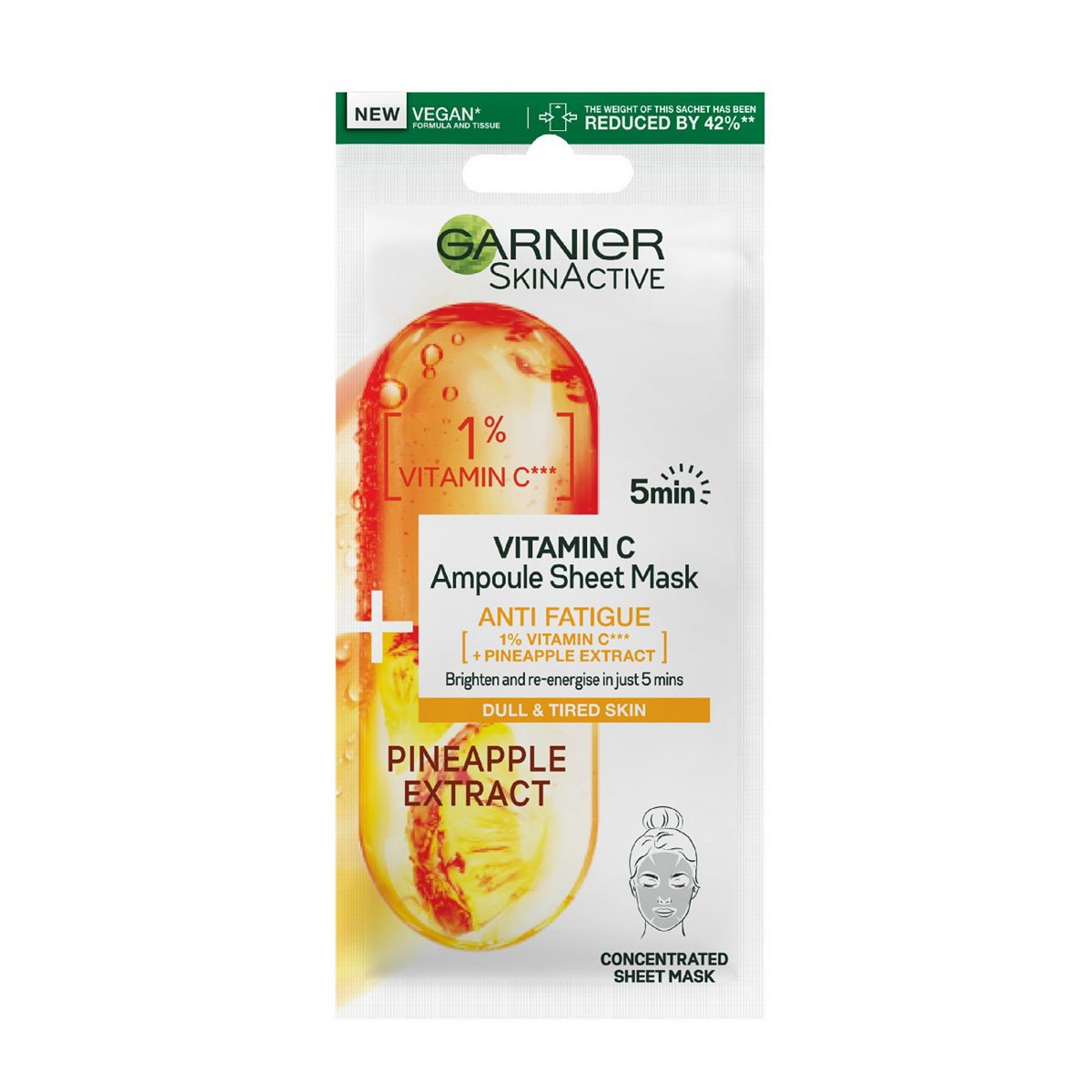 Garnier Skinactive Anti Fatigue Ampoule Sheet Mask Pineapple & 1% Vitamin C