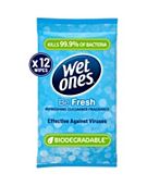 Wet Ones Be Fresh Biodegradable Antibacterial Hand Wipes, 12 Pack