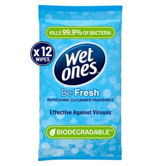 Wet Ones Be Fresh Biodegradable Antibacterial Hand Wipes, 12 Pack