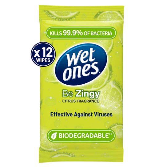 Wet Ones Be Zingy Biodegradable Antibacterial Hand Wipes, 12 Pack