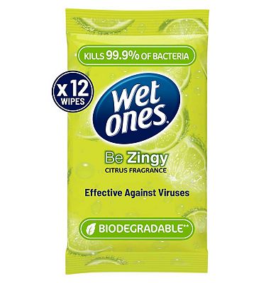 Wet Ones Be Zingy Biodegradable Antibacterial Wipes, 12 Pack